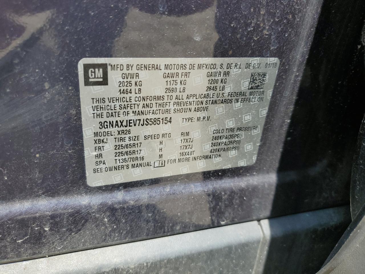 3GNAXJEV7JS585154 2018 Chevrolet Equinox Lt