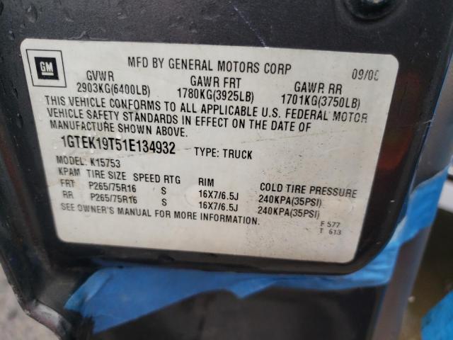 2001 GMC New Sierra K1500 VIN: 1GTEK19T51E134932 Lot: 62070064