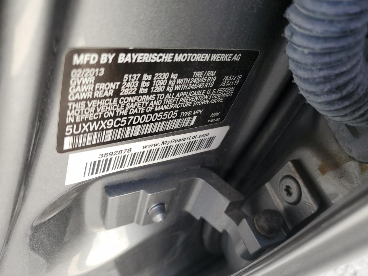 5UXWX9C57D0D05505 2013 BMW X3 xDrive28I