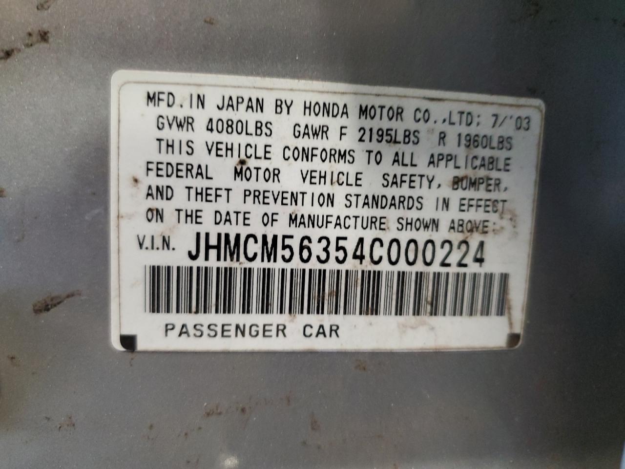 JHMCM56354C000224 2004 Honda Accord Lx