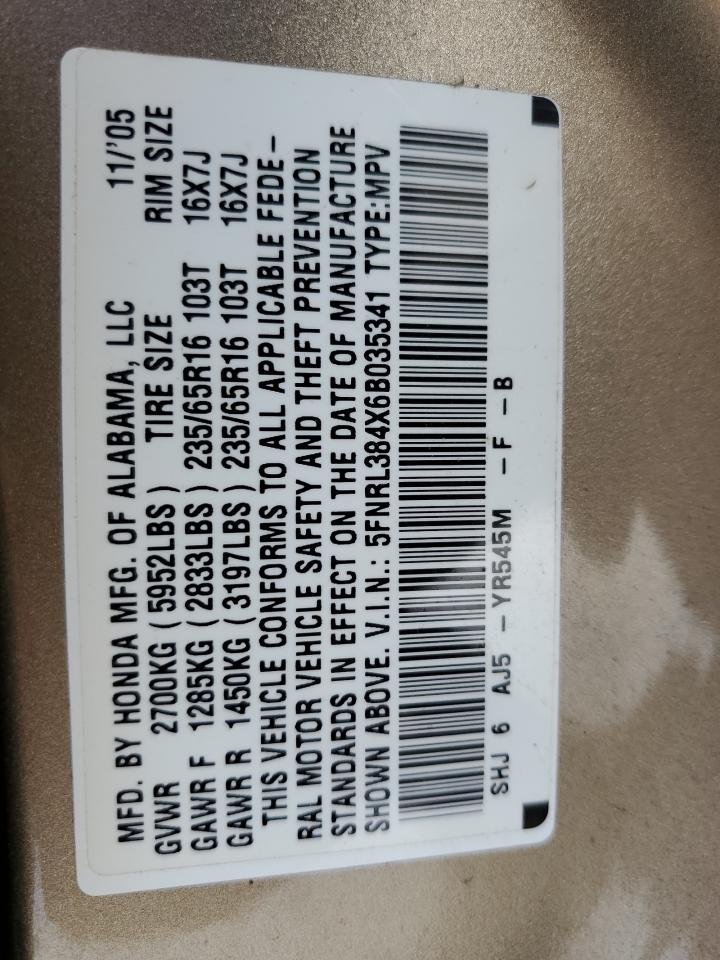 5FNRL384X6B035341 2006 Honda Odyssey Ex