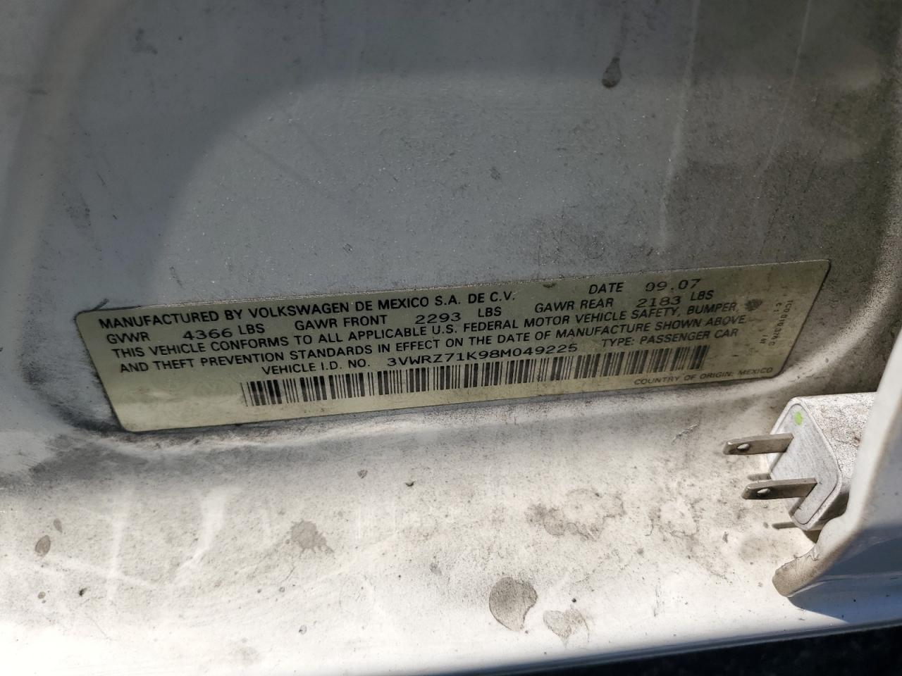 3VWRZ71K98M049225 2008 Volkswagen Jetta Se