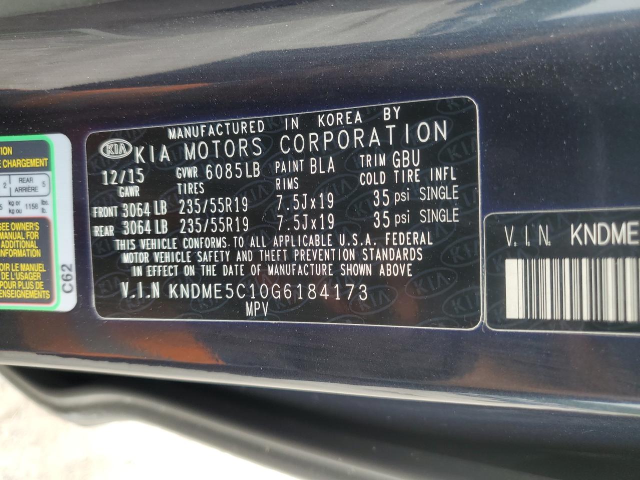 KNDME5C10G6184173 2016 Kia Sedona Sxl