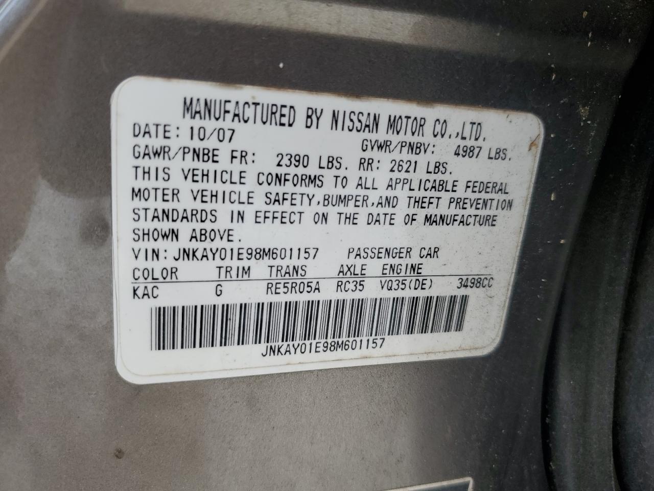 JNKAY01E98M601157 2008 Infiniti M35 Base