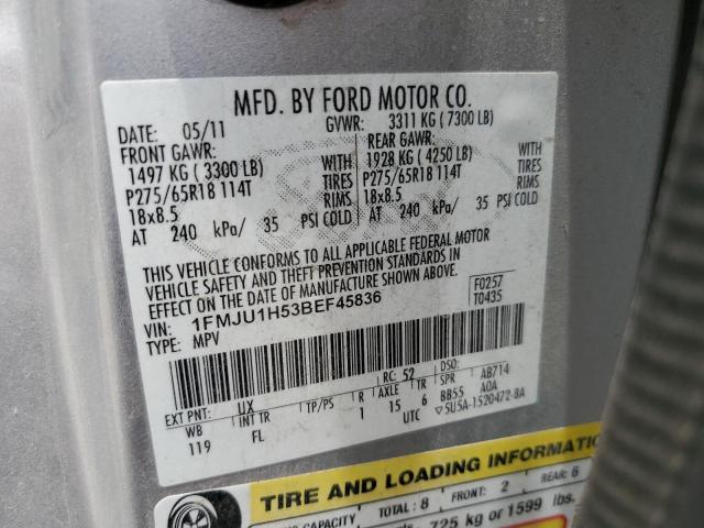 2011 Ford Expedition Xlt VIN: 1FMJU1H53BEF45836 Lot: 62014454