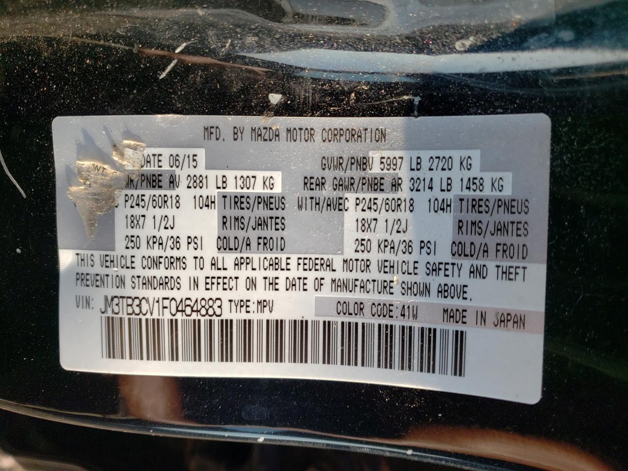 JM3TB3CV1F0464883 2015 Mazda Cx-9 Touring