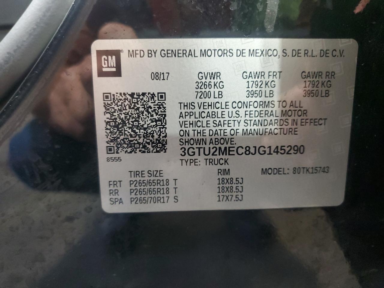 3GTU2MEC8JG145290 2018 GMC Sierra K1500 Sle