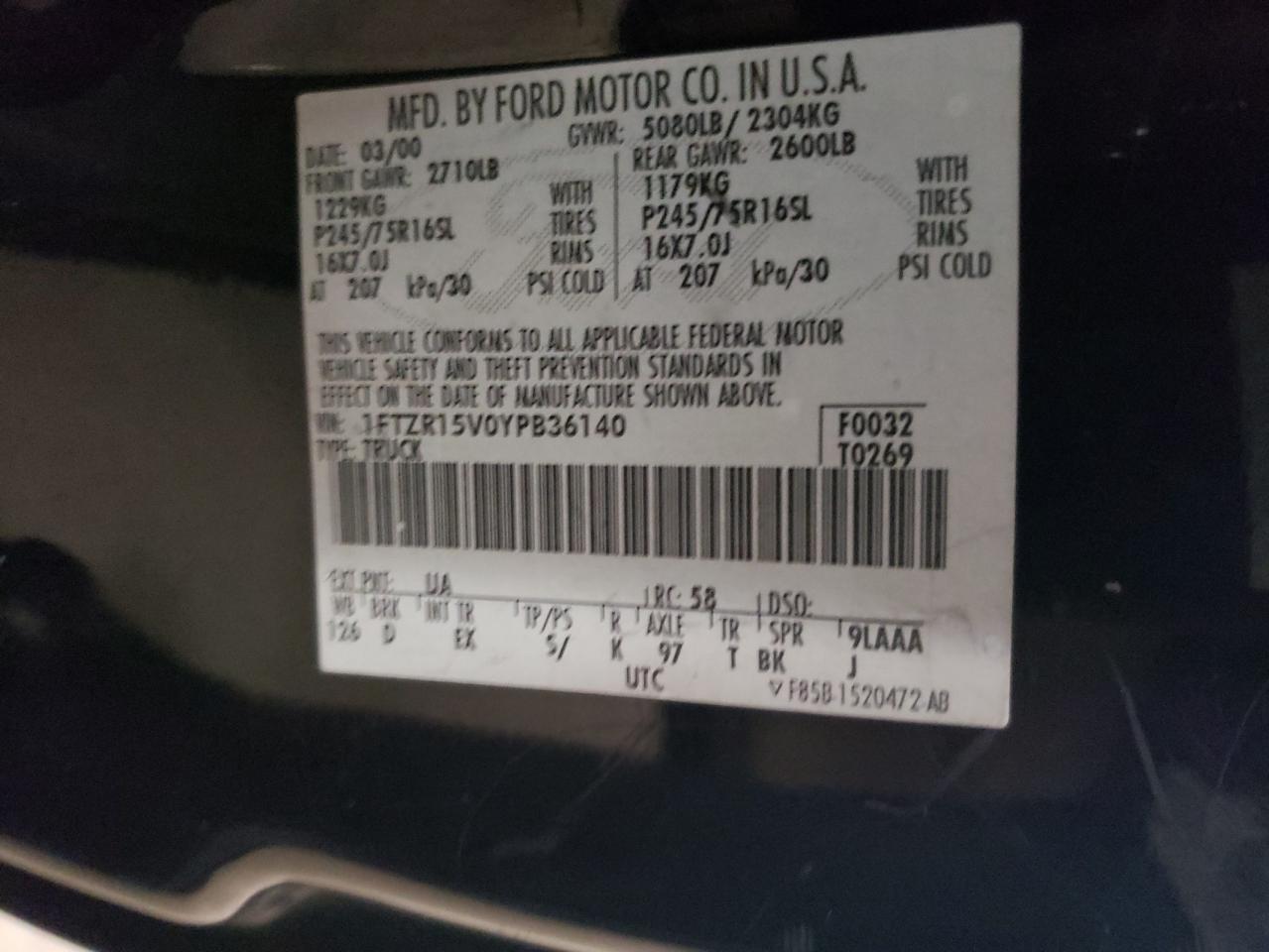 1FTZR15V0YPB36140 2000 Ford Ranger Super Cab