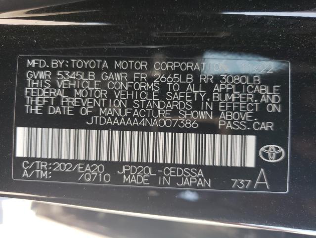 2022 TOYOTA MIRAI LE JTDAAAAA4NA007386