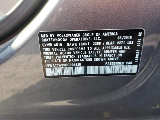 2017 Volkswagen Passat S VIN: 1VWAT7A33HC009425 Lot: 62688304