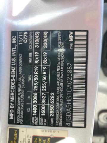 2012 Mercedes-Benz Ml 350 4Matic VIN: 4JGDA5HB1CA025887 Lot: 60450704