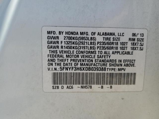 2013 Honda Pilot Exl VIN: 5FNYF3H6XDB039388 Lot: 61733274