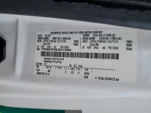 2018 Ford Econoline E350 Super Duty Cutaway Van VIN: 1FDWE3FS8JDC13094 Lot: 62619764