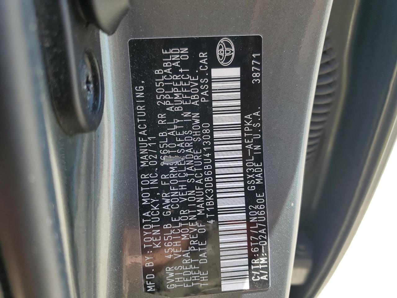 4T1BK3DB6BU413080 2011 Toyota Avalon Base