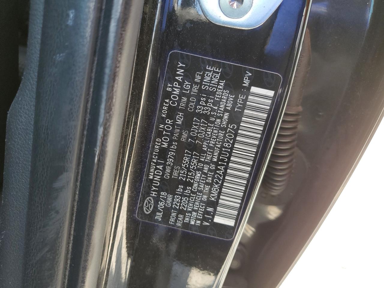 KM8K22AA1JU182075 2018 Hyundai Kona Sel