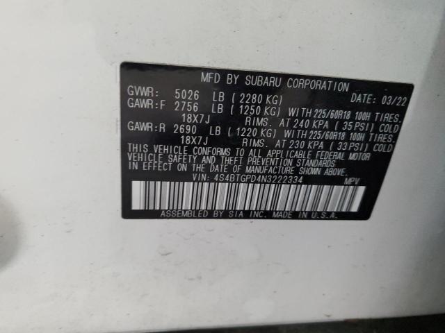 2022 SUBARU OUTBACK TO - 4S4BTGPD4N3222334