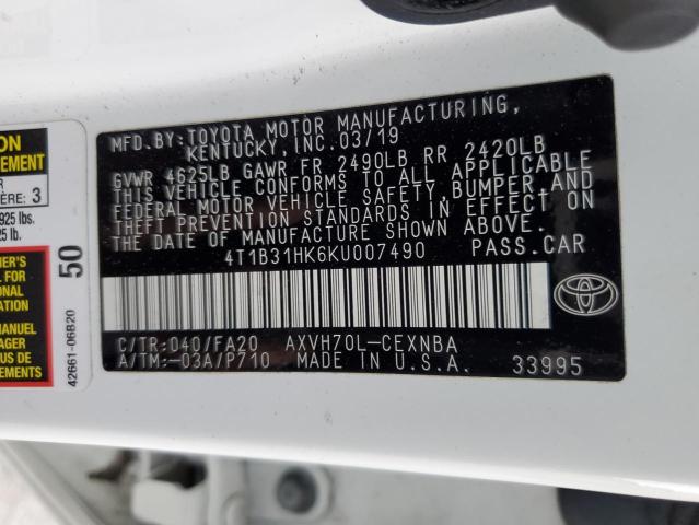 VIN 4T1B31HK6KU007490 2019 Toyota Camry, LE no.12