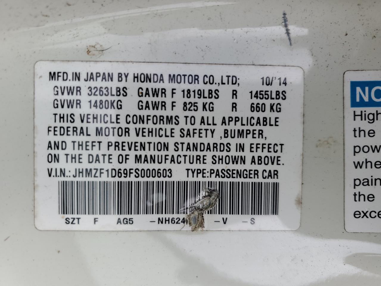 JHMZF1D69FS000603 2015 Honda Cr-Z Ex