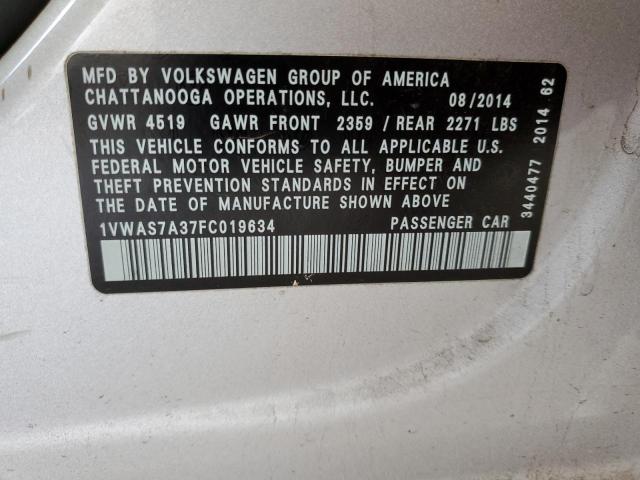 2015 VOLKSWAGEN PASSAT S - 1VWAS7A37FC019634