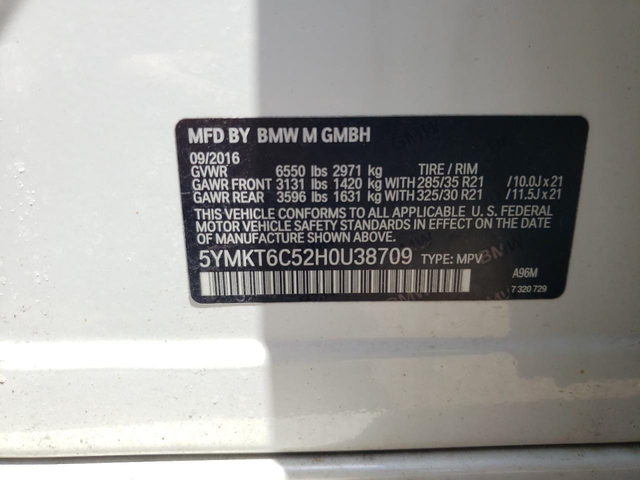 5YMKT6C52H0U38709 2017 BMW X5 M