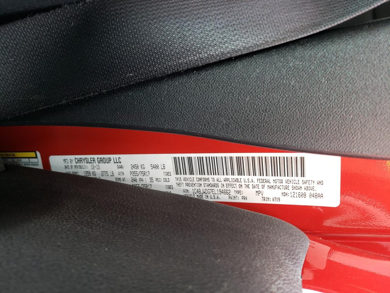 1C4BJWDG7EL194662 2014 Jeep Wrangler Unlimited Sport