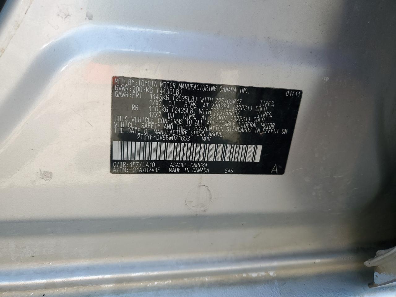 2T3YF4DV6BW071653 2011 Toyota Rav4 Limited