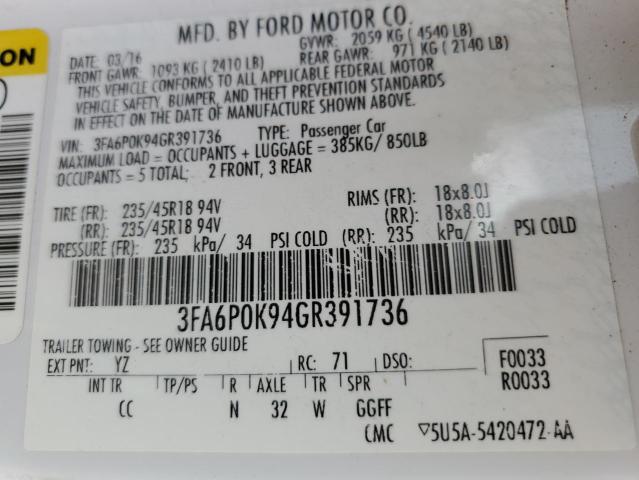 VIN 3FA6P0K94GR391736 2016 Ford Fusion, Titanium no.12