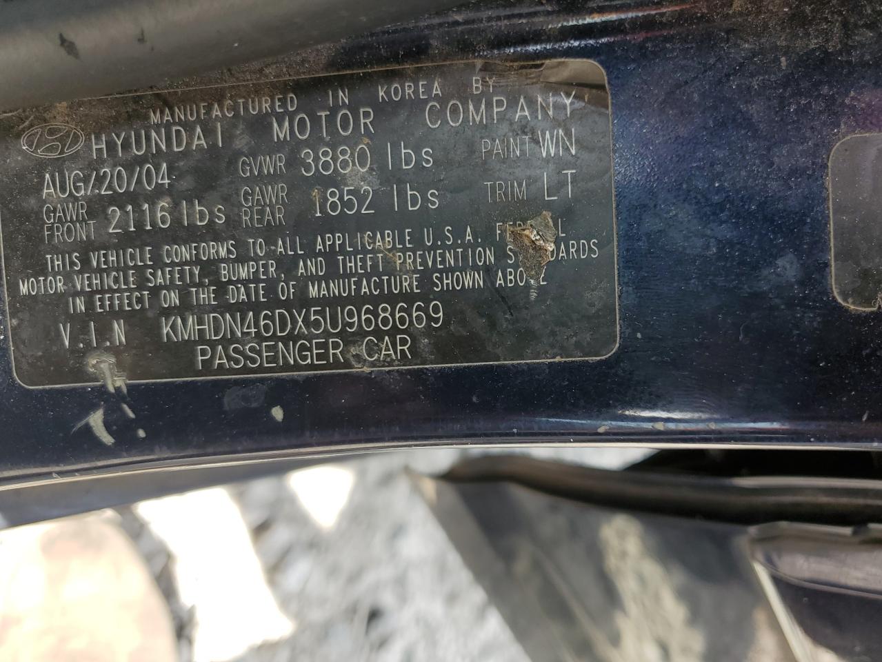 KMHDN46DX5U968669 2005 Hyundai Elantra Gls