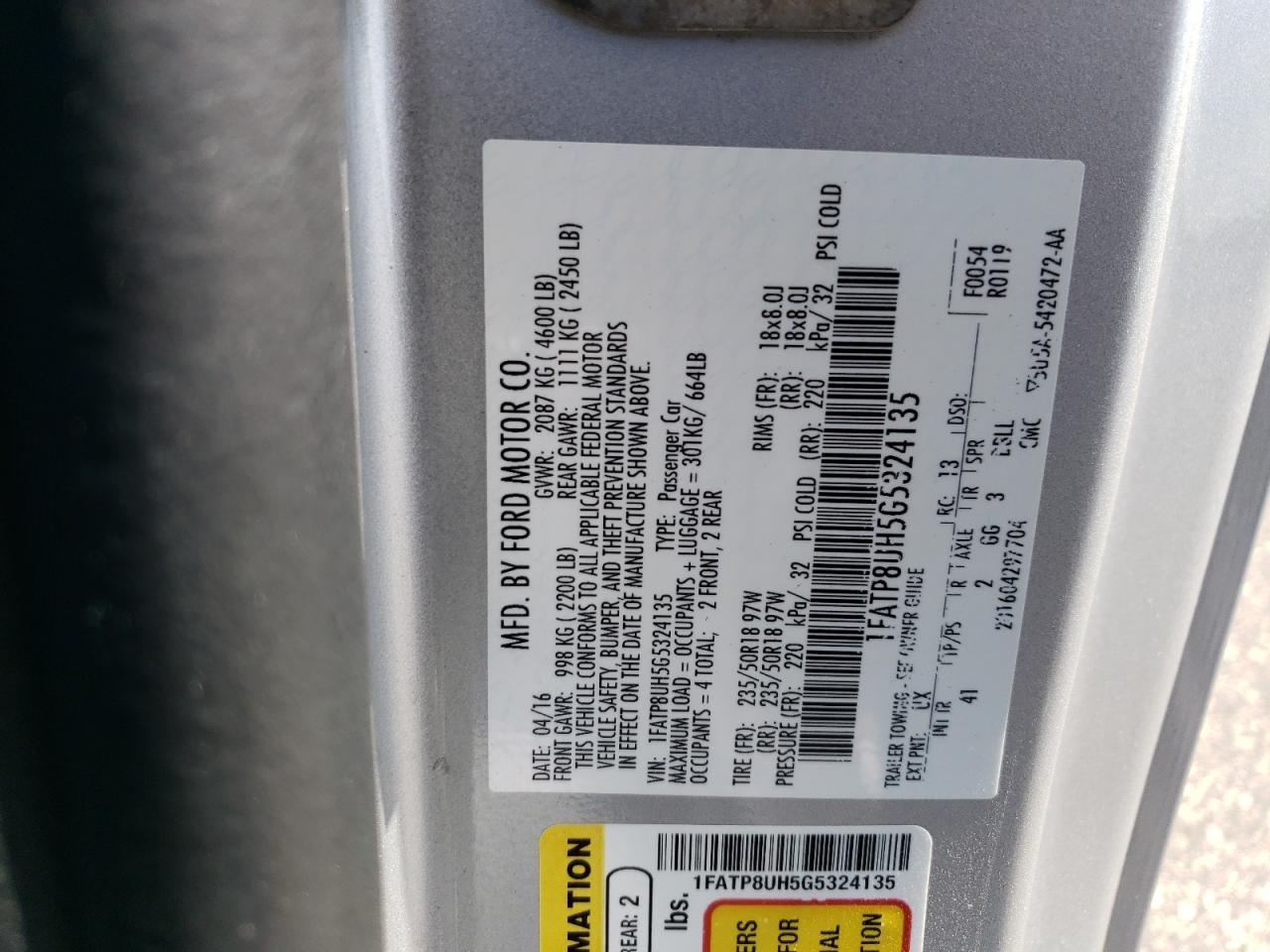 1FATP8UH5G5324135 2016 Ford Mustang