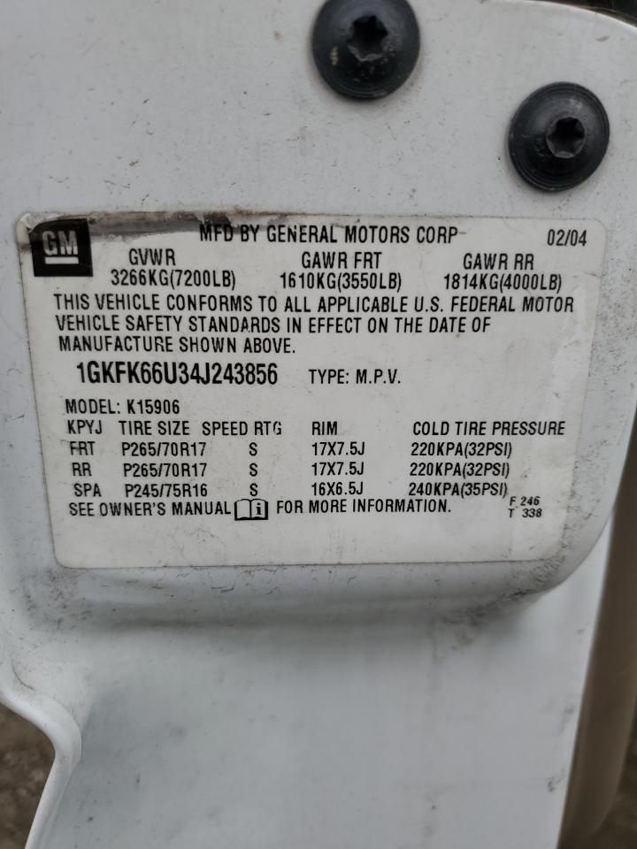 1GKFK66U34J243856 2004 GMC Yukon Xl Denali