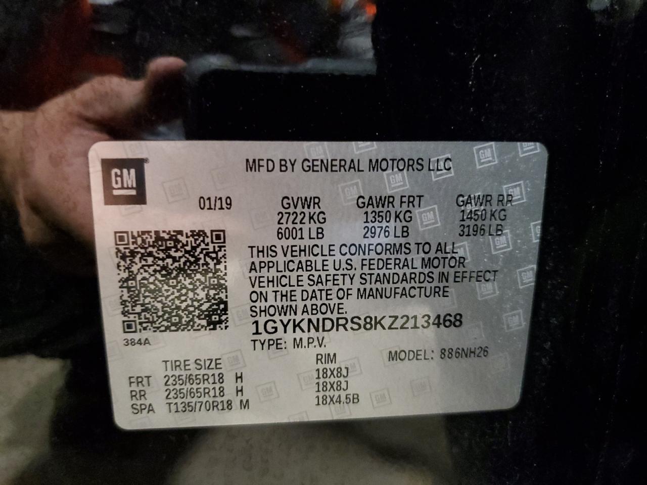 1GYKNDRS8KZ213468 2019 Cadillac Xt5 Luxury