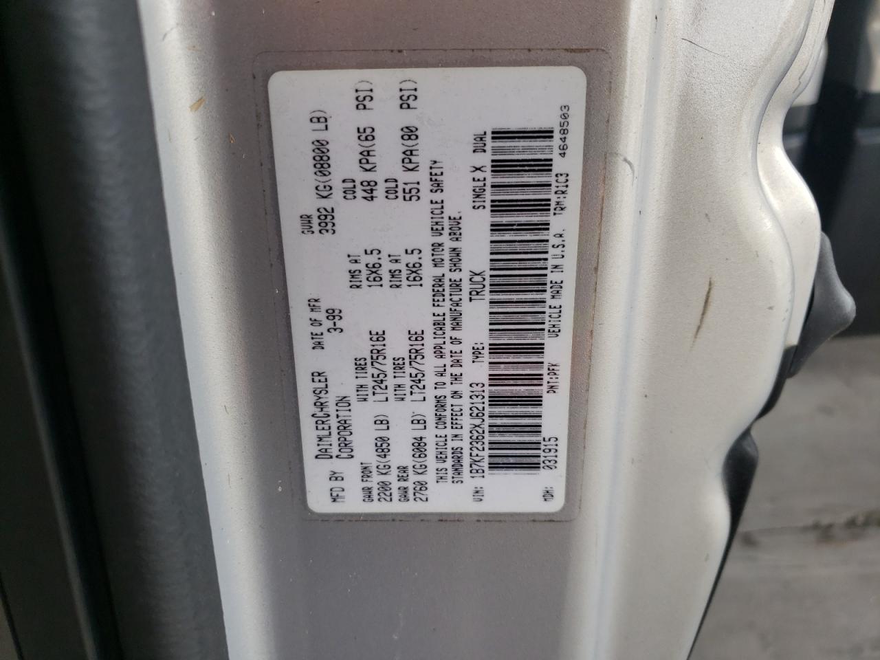 1B7KF2362XJ621313 1999 Dodge Ram 2500