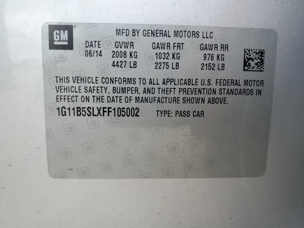 1G11B5SLXFF105002 2015 Chevrolet Malibu Ls