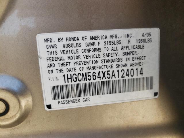 2005 Honda Accord Lx VIN: 1HGCM564X5A124014 Lot: 61332504