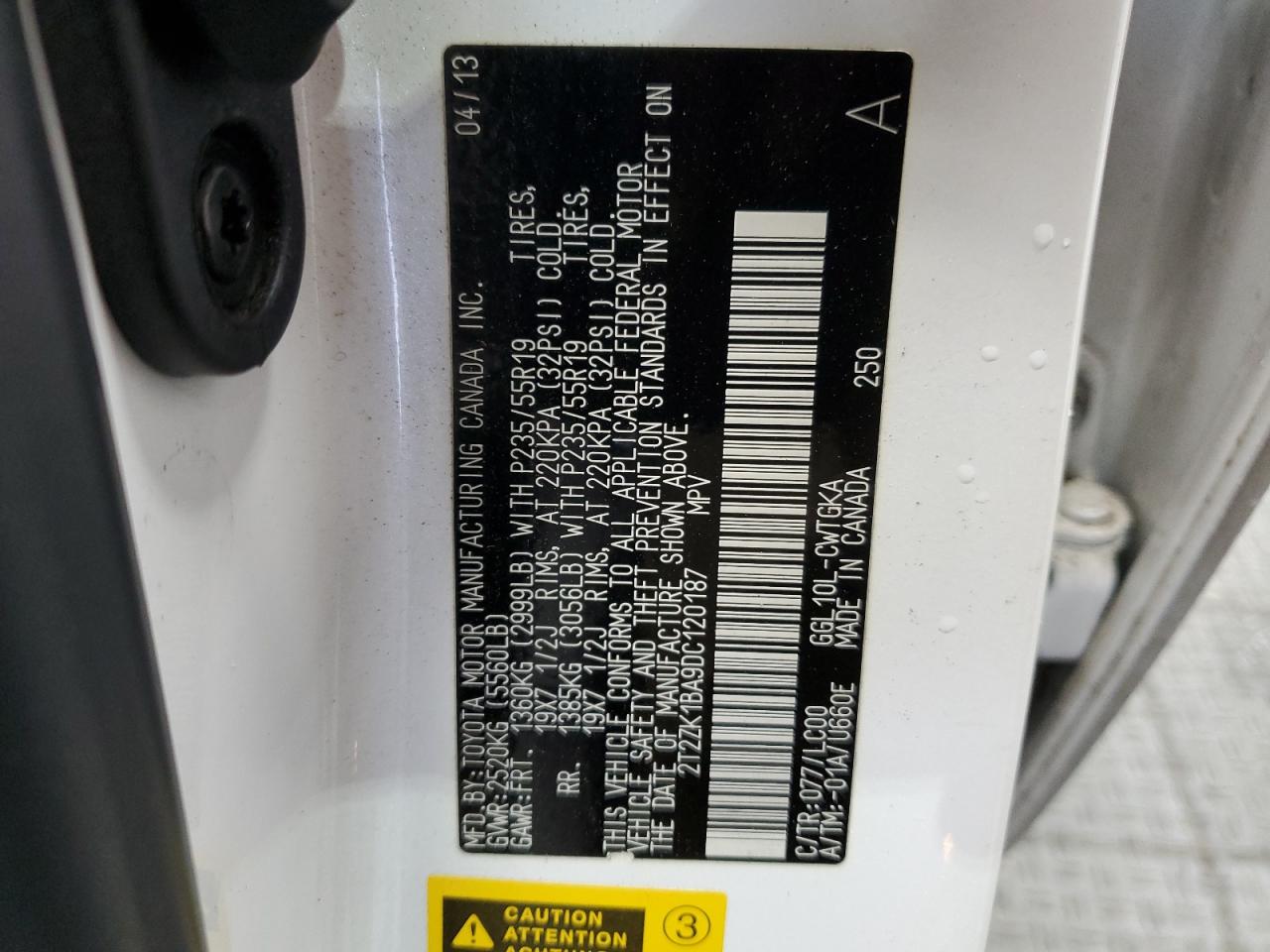 2T2ZK1BA9DC120187 2013 Lexus Rx 350