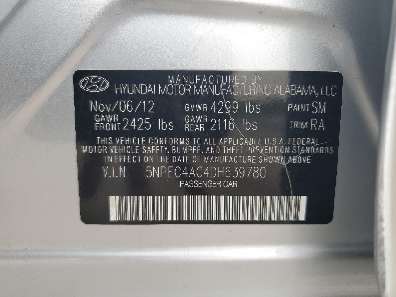 5NPEC4AC4DH639780 2013 Hyundai Sonata Se