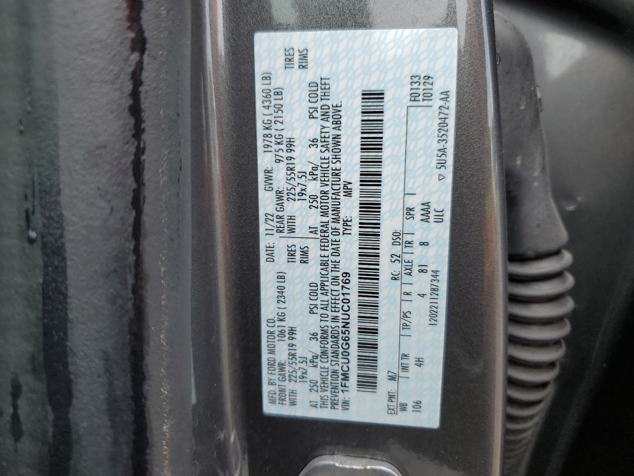 1FMCU0G65NUC01769 2022 Ford Escape Se