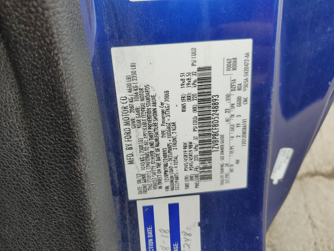 1ZVBP8CF8D5248893 2013 Ford Mustang Gt