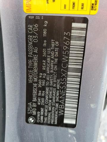 2007 BMW 525 I VIN: WBANE535X7CW59673 Lot: 62442594