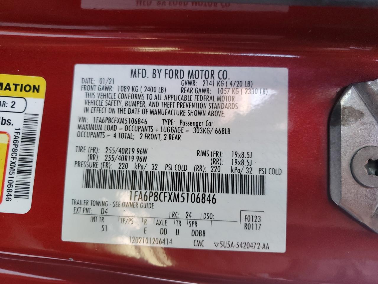 1FA6P8CFXM5106846 2021 Ford Mustang Gt