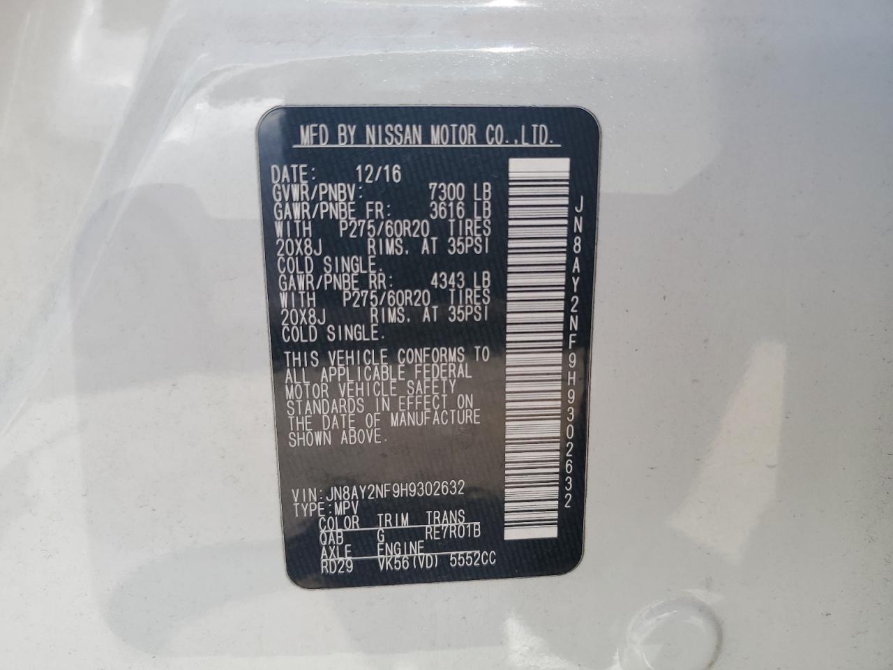 JN8AY2NF9H9302632 2017 Nissan Armada Platinum