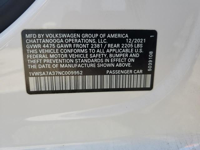2022 Volkswagen Passat Se VIN: 1VWSA7A37NC009952 Lot: 61675464