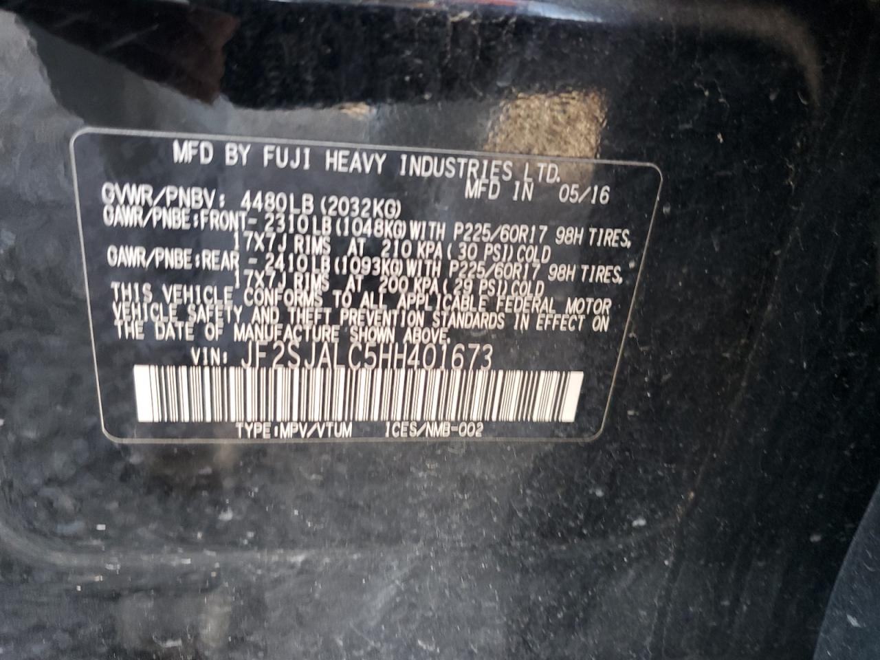 JF2SJALC5HH401673 2017 Subaru Forester 2.5I Limited