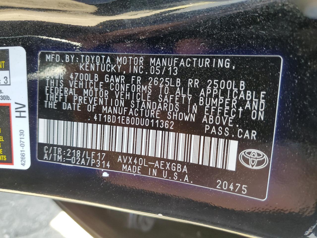 4T1BD1EB0DU011362 2013 Toyota Avalon Hybrid