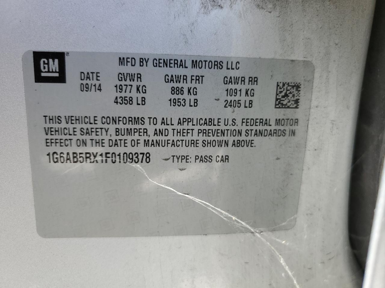 1G6AB5RX1F0109378 2015 Cadillac Ats Luxury