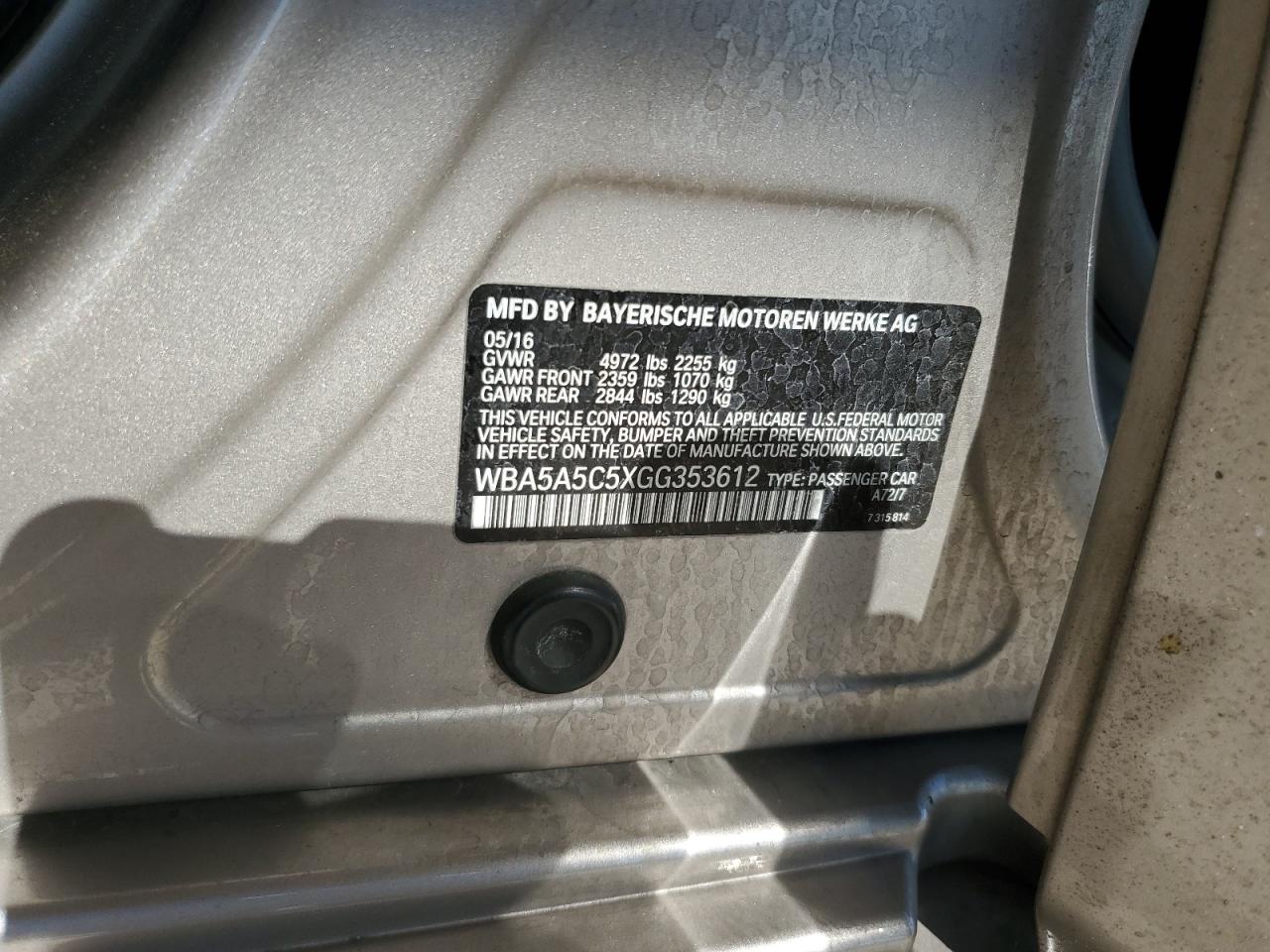 WBA5A5C5XGG353612 2016 BMW 528 I