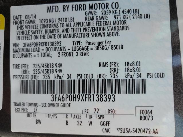 VIN 3FA6P0H9XFR138393 2015 Ford Fusion, SE no.12