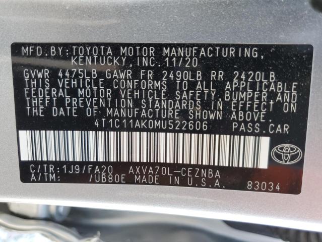 VIN 4T1C11AK0MU522606 2021 Toyota Camry, LE no.12