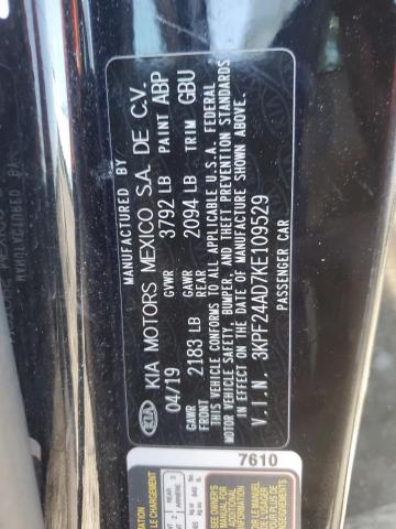 2019 Kia Forte Fe VIN: 3KPF24AD7KE109529 Lot: 61190604