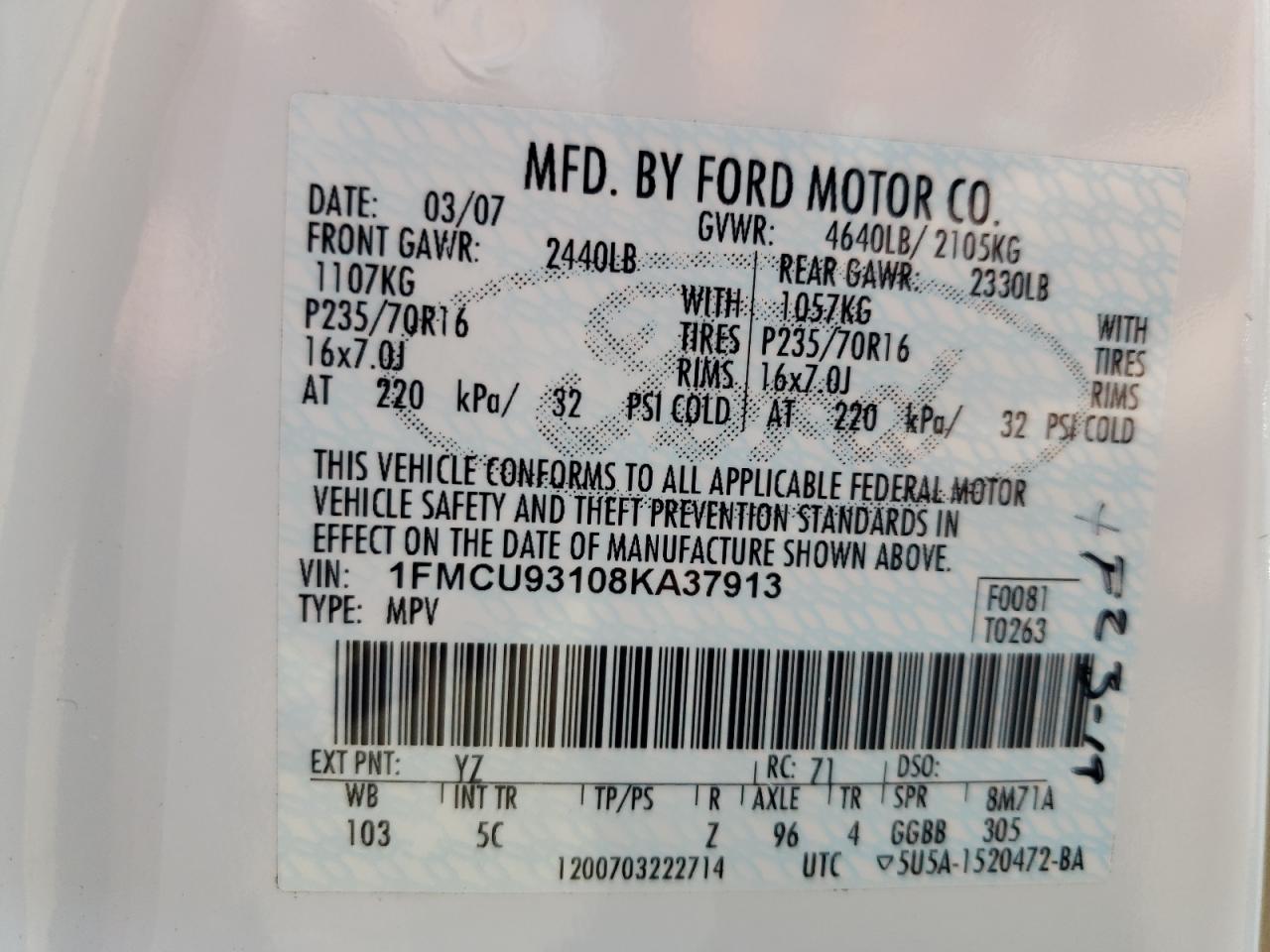 1FMCU93108KA37913 2008 Ford Escape Xlt